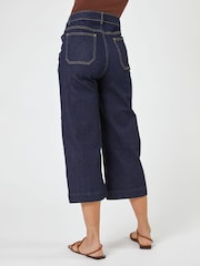Roman Indigo Wide Leg Stretch Denim Culottes - Image 2 of 4