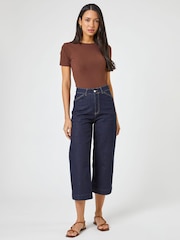 Roman Indigo Wide Leg Stretch Denim Culottes - Image 3 of 4
