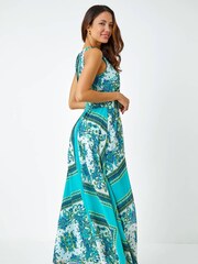 Roman Blue Scarf Print Halter Neck Maxi Dress - Image 2 of 5