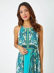 Roman Blue Scarf Print Halter Neck Maxi Dress - Image 4 of 5