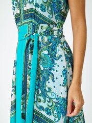 Roman Blue Scarf Print Halter Neck Maxi Dress - Image 5 of 5