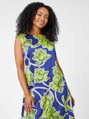 Roman Green Petite Floral Satin Tunic Dress - Image 1 of 5