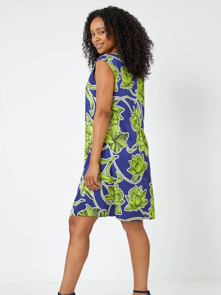 Roman Green Petite Floral Satin Tunic Dress - Image 2 of 5