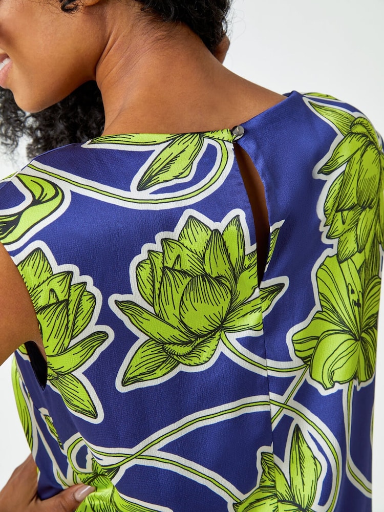Roman Green Petite Floral Satin Tunic Dress - Image 5 of 5