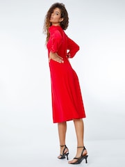 Roman Red Sequin Trim Stretch Midi Dress - Image 2 of 4