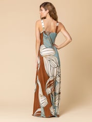 Roman Blue Abstract Leaf Print V Neck Maxi Dress - Image 2 of 4
