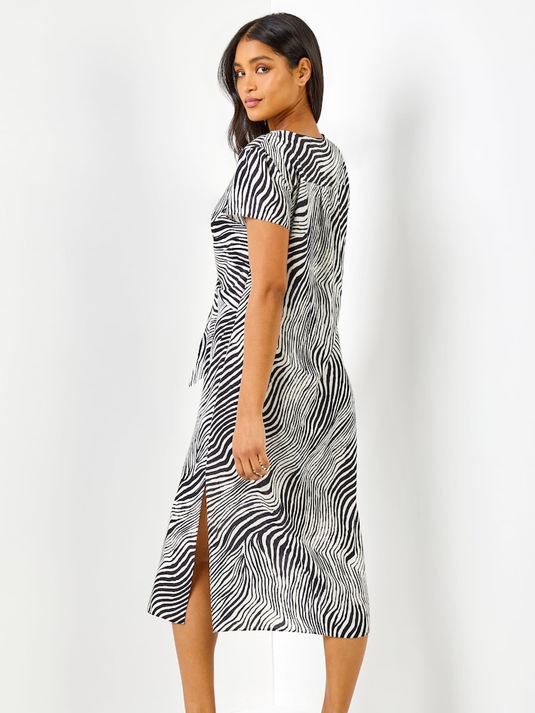 Roman Black Abstrace Wave Print Tie Knot Detail Dress - Image 2 of 4 Roman Black Abstrace Wave Print Tie Knot Detail Dress - Image 2 of 4