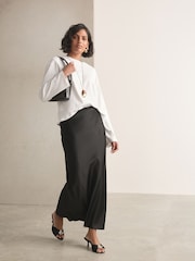 Black Satin Midi Skirt - Image 2 of 7
