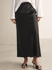 Black Satin Midi Skirt - Image 3 of 7