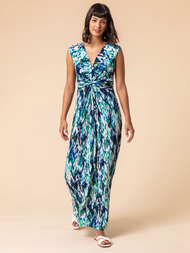 Roman Green Abstract Print Twist Front Maxi Dress - Image 1 of 5