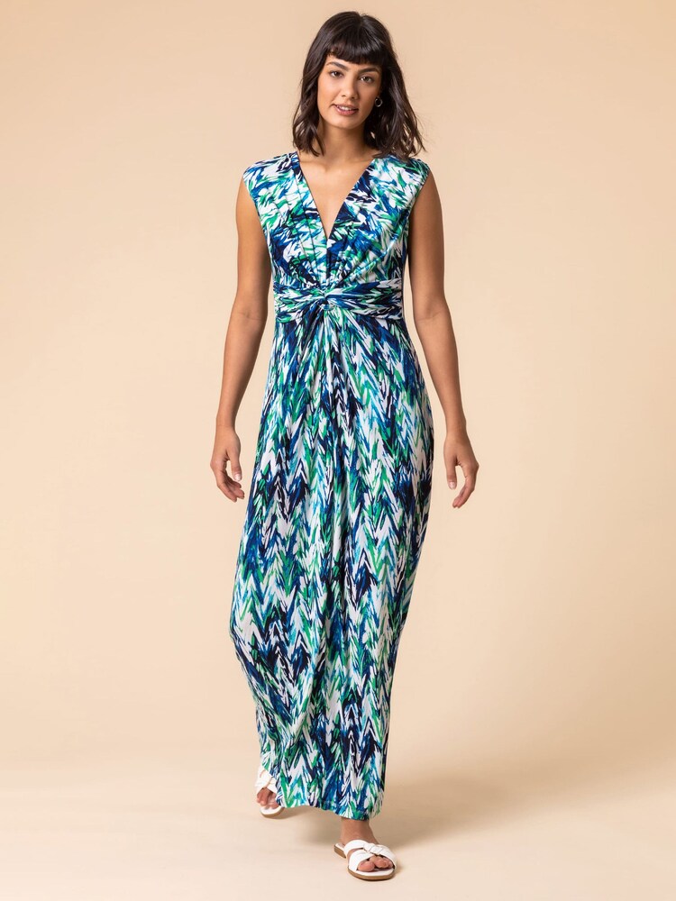Roman Green Abstract Print Twist Front Maxi Dress - Image 1 of 5 Roman Green Abstract Print Twist Front Maxi Dress - Image 1 of 5