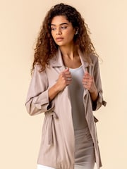 Roman Brown Tie Waist Longline Jacket - Image 1 of 4