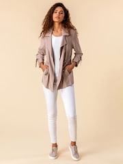 Roman Brown Tie Waist Longline Jacket - Image 3 of 4