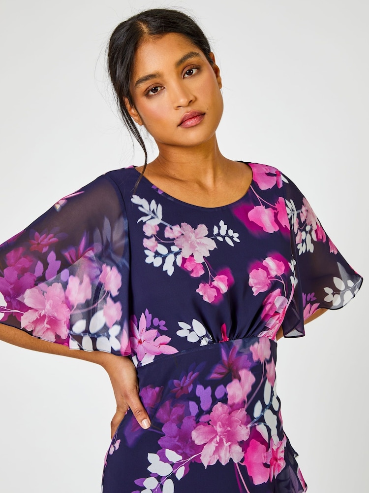 Roman Pink Floral Print Frill Detail Midi Dress - Image 4 of 4 Roman Pink Floral Print Frill Detail Midi Dress - Image 4 of 4