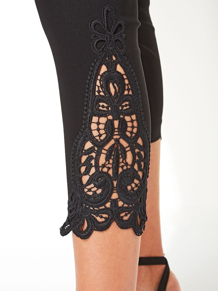 Roman Black Lace Insert Crop Stretch Trousers - Image 3 of 3 Roman Black Lace Insert Crop Stretch Trousers - Image 3 of 3