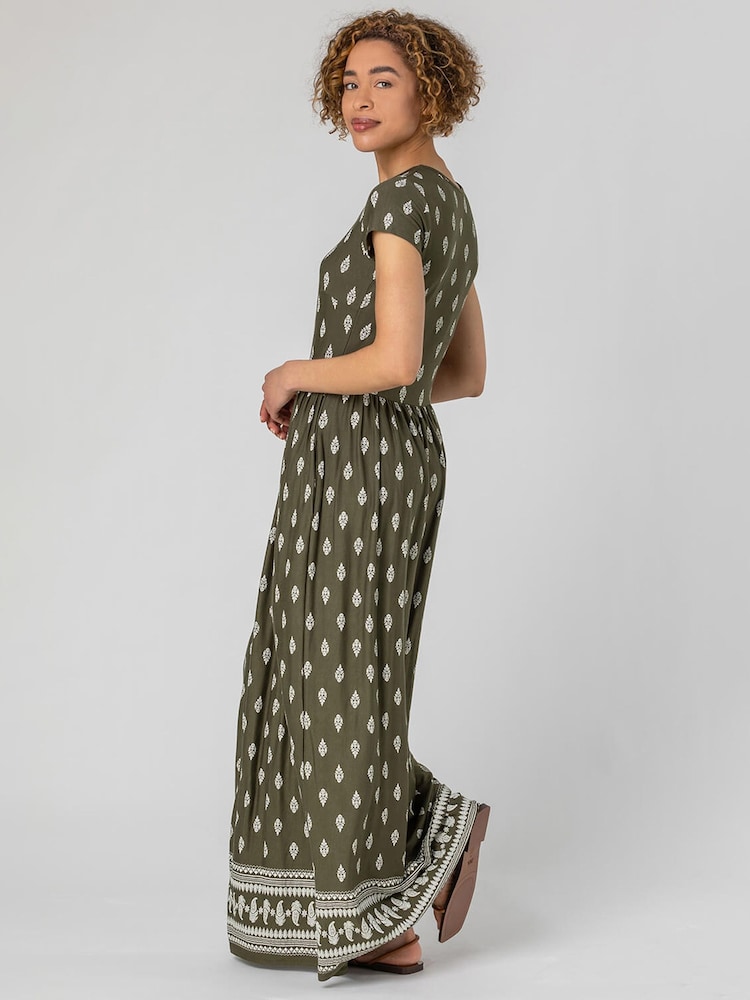 Roman Green Paisley Border Print Maxi Dress - Image 2 of 4