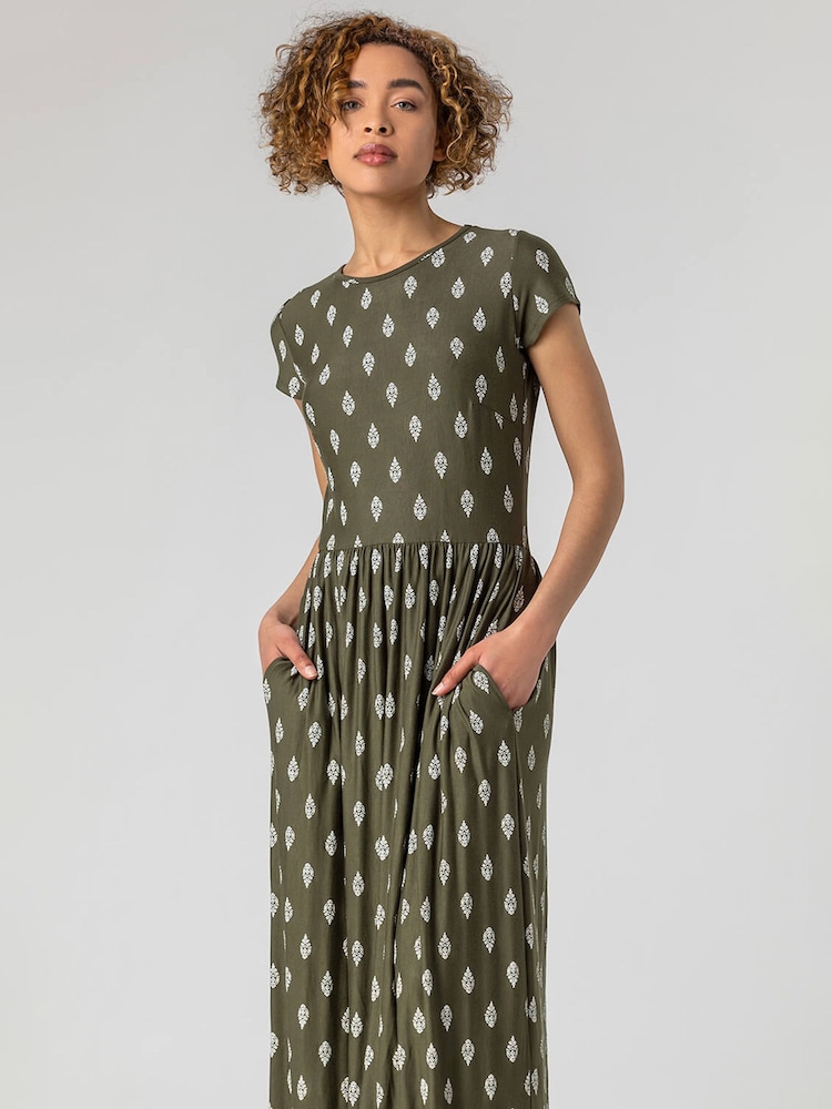 Verde - Rochie lungă cu bordură cu imprimeu Paisley Roman - Image 3 of 4