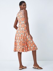 Roman Orange Sleeveless Geometric Print Swing Dress - Image 2 of 5