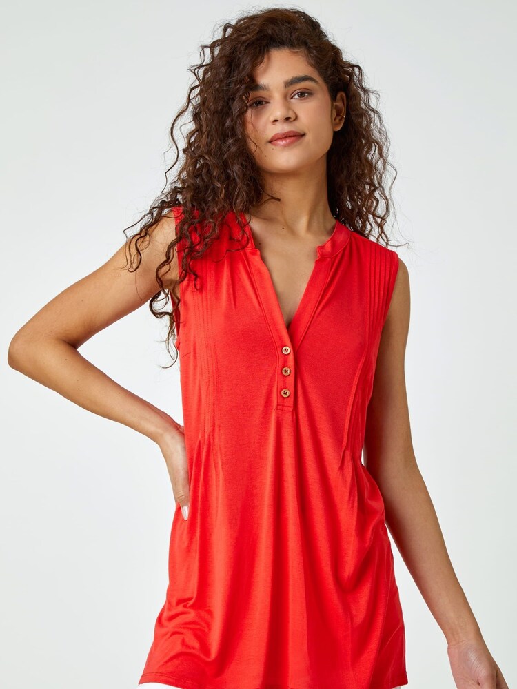 Roman Orange Sleeveless Pintuck Jersey Blouse - Image 1 of 5 Roman Orange Sleeveless Pintuck Jersey Blouse - Image 1 of 5