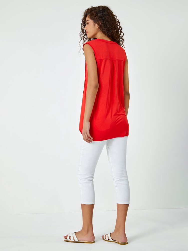 Roman Orange Sleeveless Pintuck Jersey Blouse - Image 2 of 5 Roman Orange Sleeveless Pintuck Jersey Blouse - Image 2 of 5