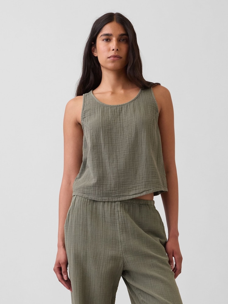 Gap Khaki Green Gauze Racer Shell Vest - Image 1 of 4