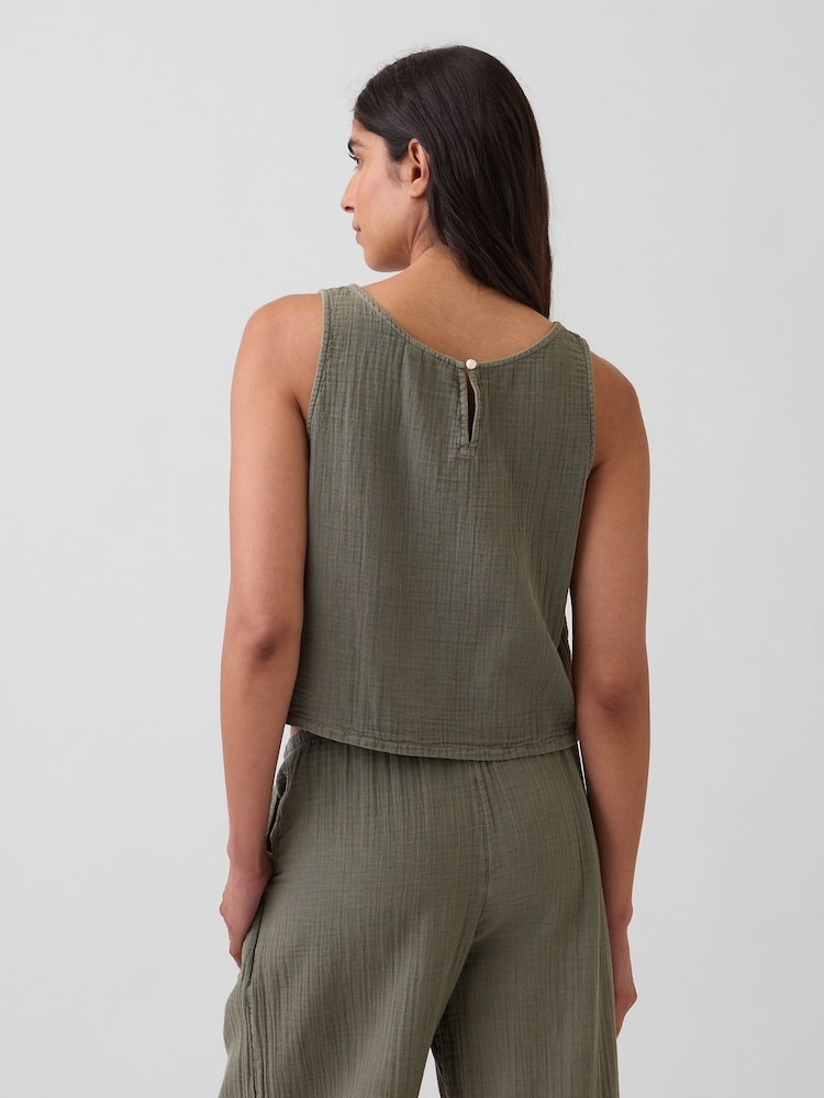 Gap Khaki Green Gauze Racer Shell Vest - Image 2 of 4