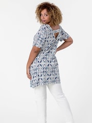 Roman Blue Curve Tile Print Longline Top - Image 2 of 4