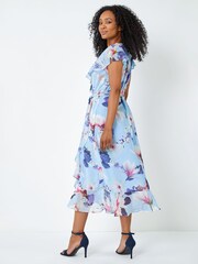 Roman Blue Petite Floral Frill Hem Chiffon Dress - Image 3 of 5