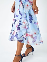 Roman Blue Petite Floral Frill Hem Chiffon Dress - Image 5 of 5