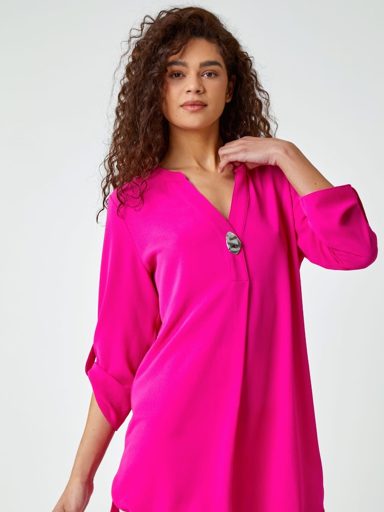 Roman Pink Longline Button Detail Tunic - Image 1 of 5 Roman Pink Longline Button Detail Tunic - Image 1 of 5
