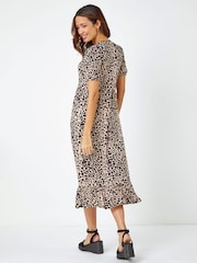 Roman Brown Animal Print Lace Trim Midi Dress - Image 2 of 5