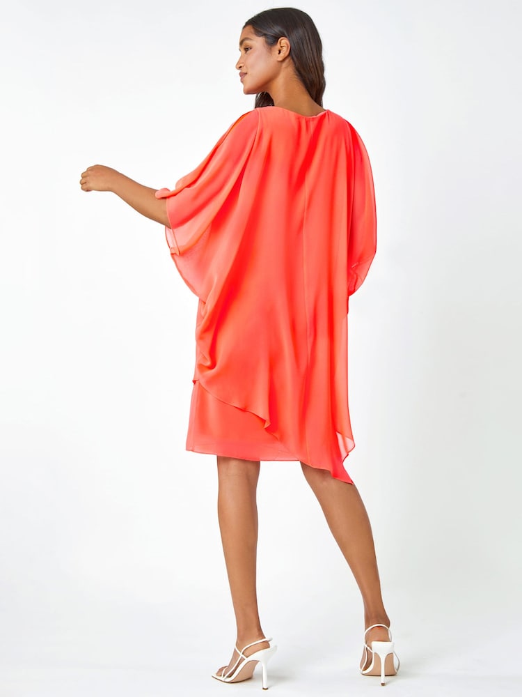 Roman Orange Embellished Cold Shoulder Overlay Dress - Image 2 of 4