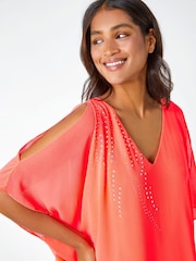Roman Orange Embellished Cold Shoulder Overlay Dress - Image 4 of 4