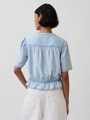 Gap Light Wash Denim Peplum Crop Top - Image 2 of 4