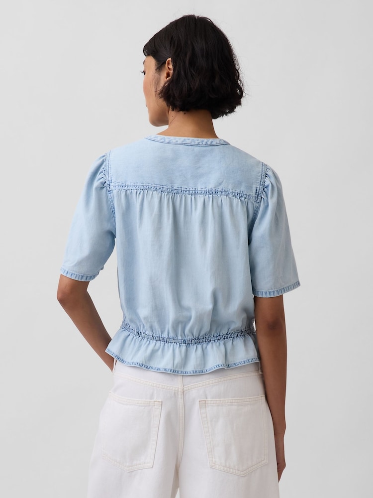 Gap Light Wash Denim Peplum Crop Top - Image 2 of 4 Gap Light Wash Denim Peplum Crop Top - Image 2 of 4