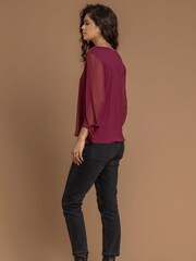 Roman Red Necklace Trim Sleeve Tie Top - Image 2 of 4