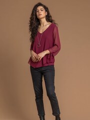 Roman Red Necklace Trim Sleeve Tie Top - Image 3 of 4