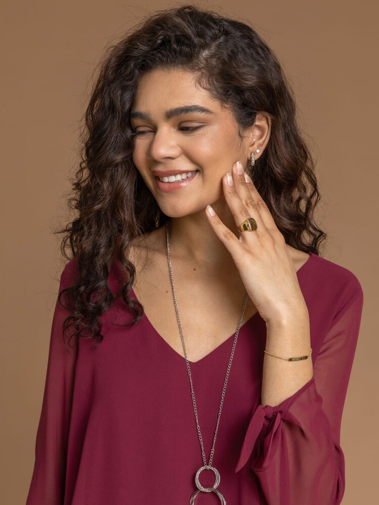 Roman Red Necklace Trim Sleeve Tie Top - Image 4 of 4