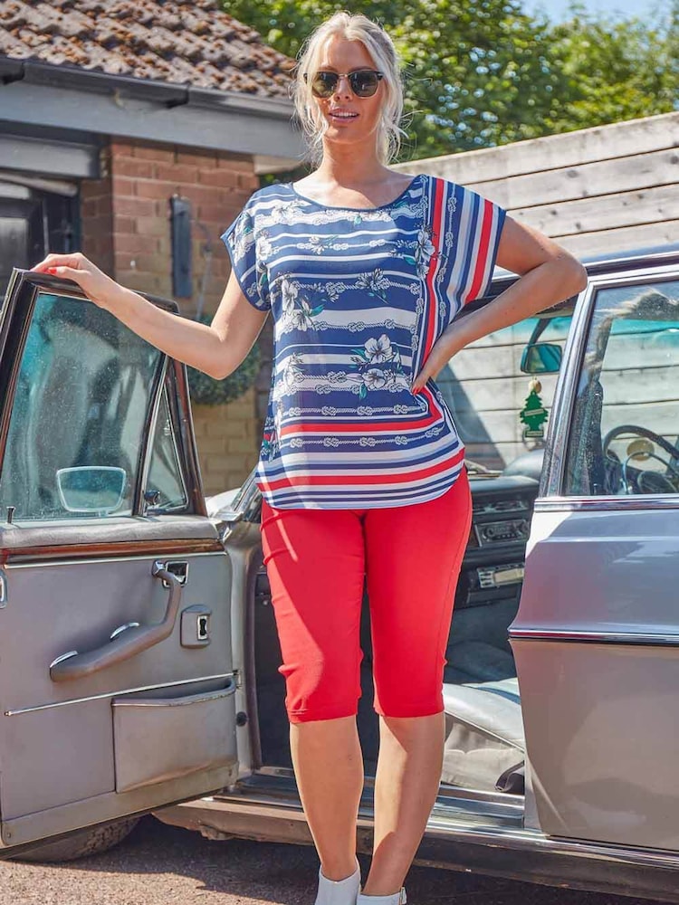 Roman Red Knee Length Stretch Shorts - Image 1 of 4