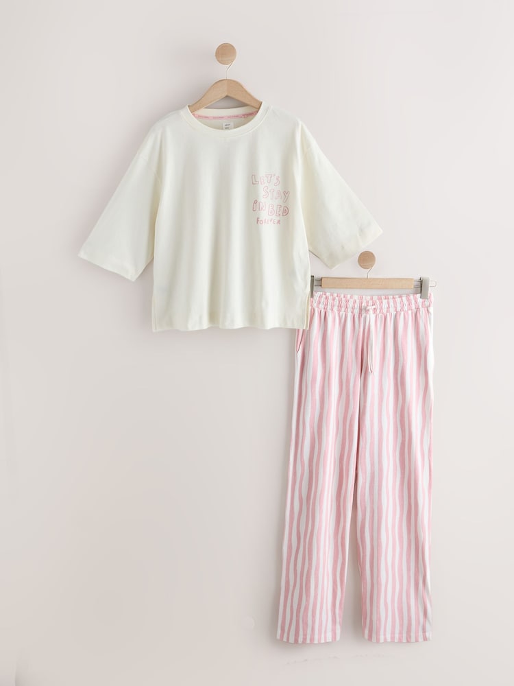 Pink/Cream Graphic Short Sleeve Pyjamas - Image 1 of 3 Pink/Cream Graphic Short Sleeve Pyjamas - Image 1 of 3
