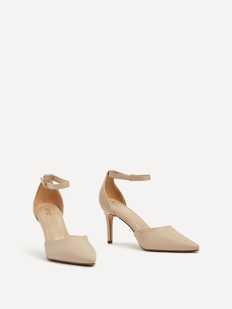 Buy Linzi Cream Maci Stiletto Court Heels With Ankle Strap from
