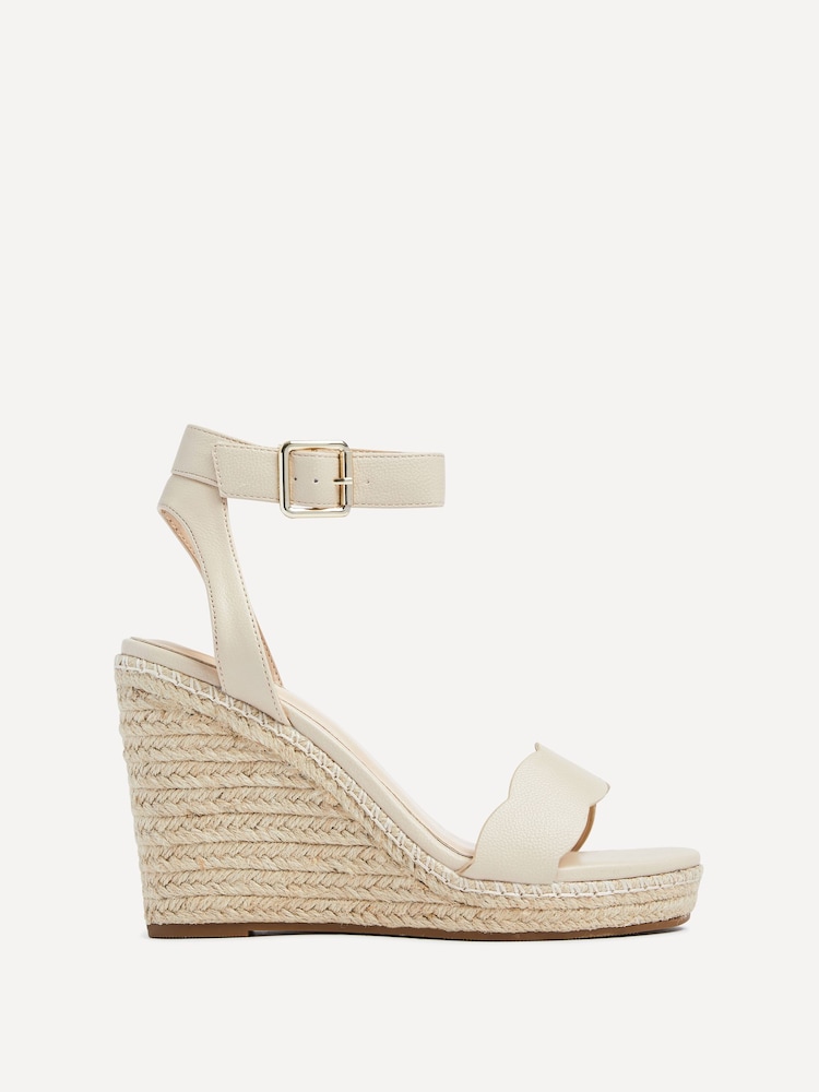 Linzi Cream Italy Rope Platform Wedges With Scalloped Edging - Image 2 of 5