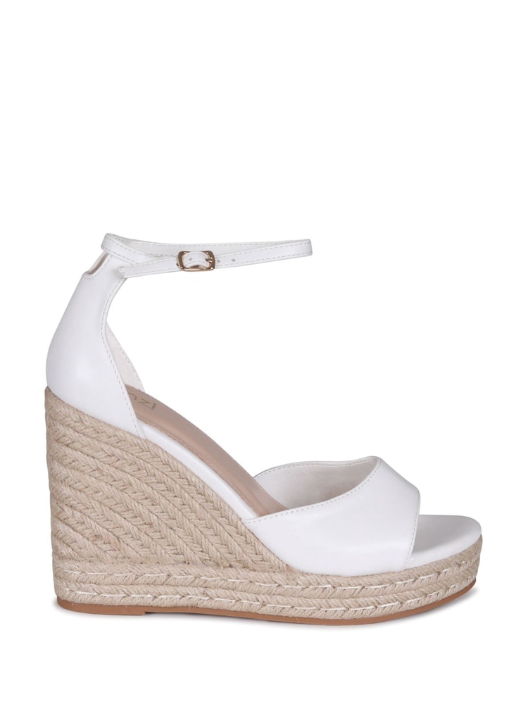 Linzi White Gracio Rope Platform Espadrille Wedges With Wrap Around Ankle Strap - Image 2 of 4