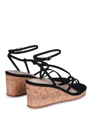 Linzi Black Aminah Strappy Wedge Sandal With Wrap Around Ankle Strap - Image 4 of 4