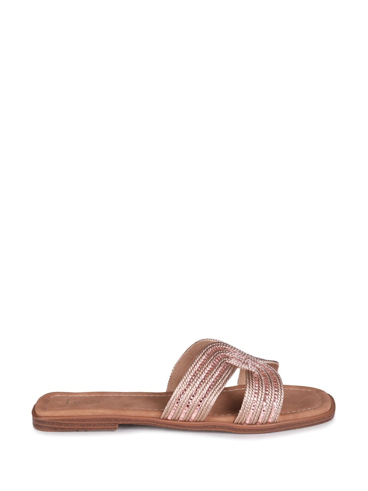 Dourado - Linzi Nevada Flat Sandals With Embellished Front Strap - Imagem 2 de 4