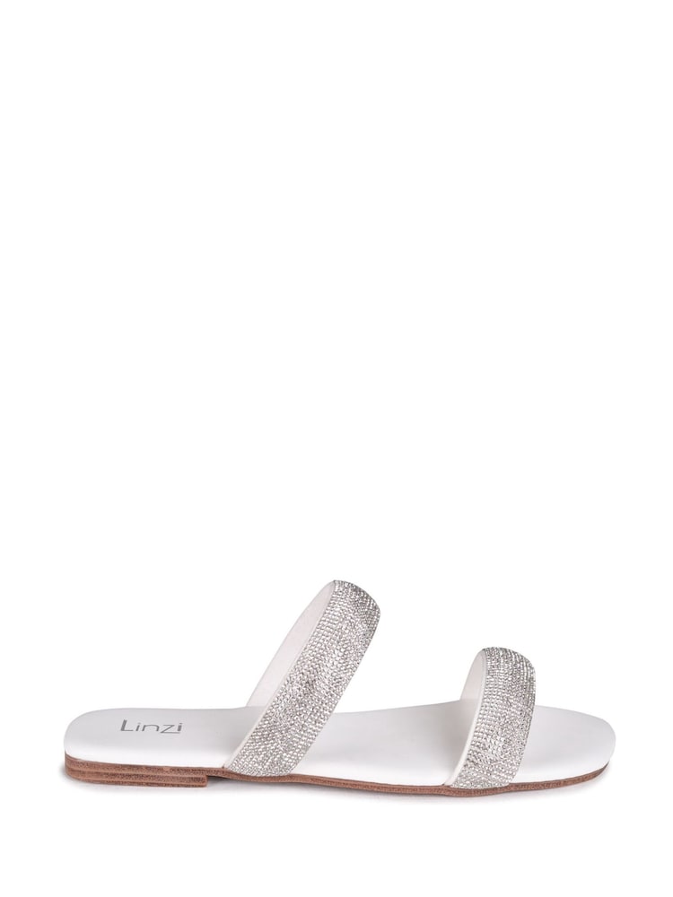 Linzi Silver Tierra Embellished Two Strap Flat Sandals - Image 2 of 4 Linzi Silver Tierra Embellished Two Strap Flat Sandals - Image 2 of 4
