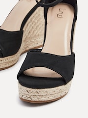 Linzi Black Gracio Rope Platform Espadrille Wedges With Wrap Around Ankle Strap - Image 4 of 5