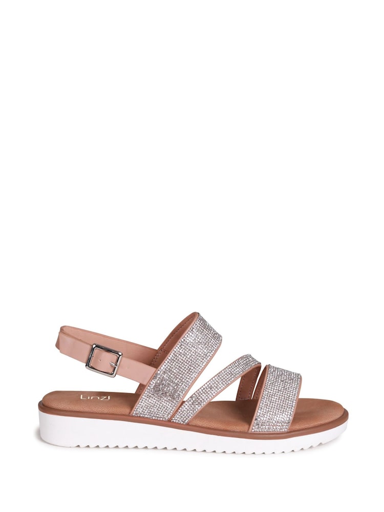 Linzi Silver Twinkle Embellished Strappy Flat Sandals - Image 2 of 4