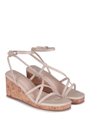 Linzi Cream Aminah Strappy Wedge Sandal With Wrap Around Ankle Strap - Image 3 of 4