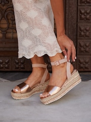 Linzi Gold Disco Espadrille Inspired Wedges With Trim Detail - Image 2 of 6